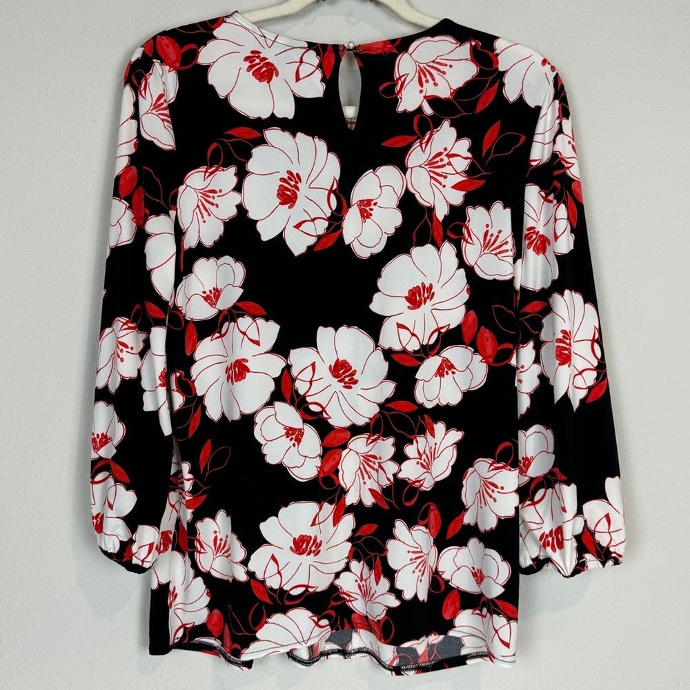Karl Lagerfeld Black White Red Floral Blouse S - Picture 3 of 7